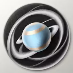 a blue and gold planet next to a black background
