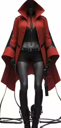 a woman wearing boots and red coat