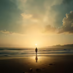 a man standing in the sun on a beach