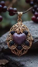 this pendant is in the shape of a heart with grapes and leaves