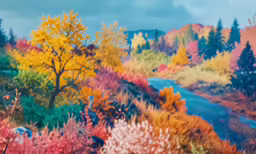 a painting of a forest on top of a hill