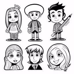 some cartoon characters that are in a cartoon,cartoon people are drawn on paper with a pencil