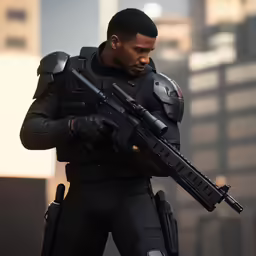 a man wearing a suit and carrying a weapon