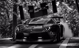 a black and white photo of a modified car
