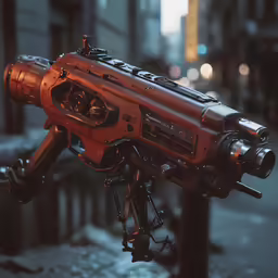 a close up view of a large machine gun
