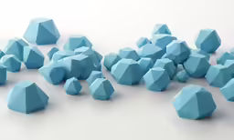 several blue balls sit together on the floor