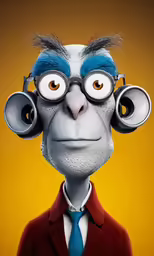 an animated person with glasses and blue hair