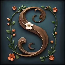 an intricate letter s, with flowers in the center