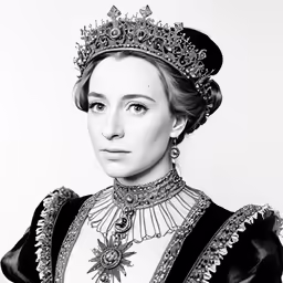 black and white photo of woman wearing crown