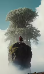 the person stands on a rock overlooking a group of trees