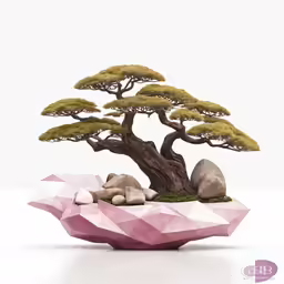 a small pine tree growing out of an empty pink triangular