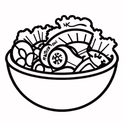 a black and white illustration of a bowl full of food