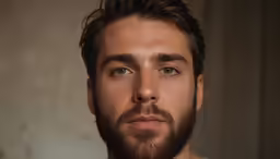a closeup photo of a bearded man