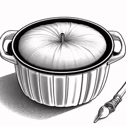 a pot with a pillow in it that is sitting next to a whisk