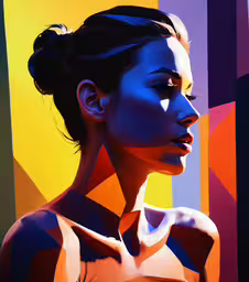 a woman that is standing in front of a colorful wall,a woman is posing in front of a colorful wall