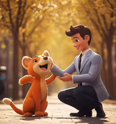 a little boy is kneeling down to hug a stuffed animal