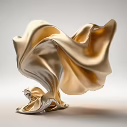 the gold silk fabric has been blown in the wind