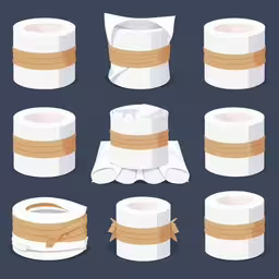 a bunch of rolls of toilet paper are arranged next to each other,the different kinds of toilet paper on display,several different rolls of toilet paper with a bow around the edges,toilet paper roll and rolls with labels on them,the different types of toilet rolls on a dark surface