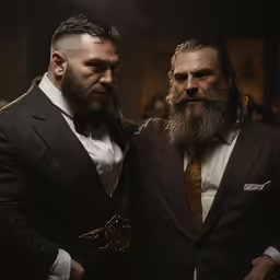 two men wearing suits and standing next to each other