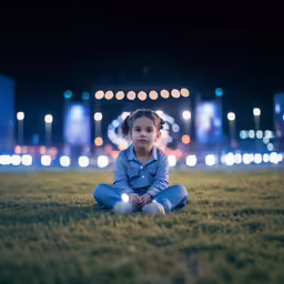 a girl sits on the grass near a park