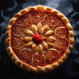 a fruit pizza that is on top of a table