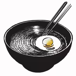 the plate has two chopsticks in it and there is an egg