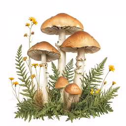 a group of mushroom sitting on top of a green field