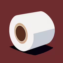 there is a roll of paper with a brown spot,the brown top of a roll of tissue on the ground,a rolled up white toilet paper on a dark red background,a roll of toilet paper on top of a table,there is a roll of toilet paper on the floor