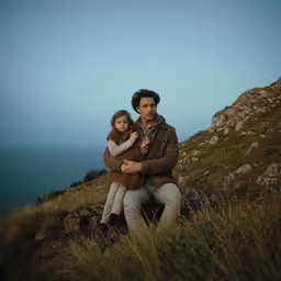 a man holding a young girl in his arms