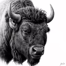 a close up of the face of an adult buffalo