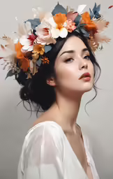 a woman with flowers in her hair