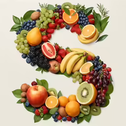 a number made out of various fruits and vegetables