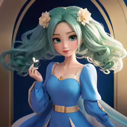 the cartoon girl is holding an object in her hand