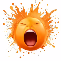 an angry orange ball filled with splots of juice