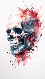 a watercolor painting with the image of a skull