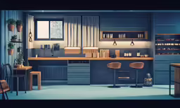 there is a room with several chairs and an island