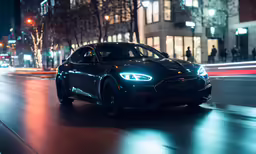 the black masera is driving on the street