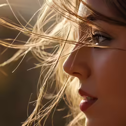 close up photo of a young woman with her hair blown