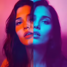 two images of women with different colors, one is showing her face