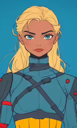 a cartoon character in uniform, with blonde hair and eyes