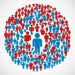 a circle with blue and red people around it