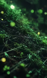 a group of green leaves sitting on top of a grass covered field