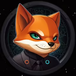 an orange fox with green eyes and a tie