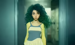 a very pretty lady with big green hair