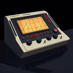 a vintage computer game on a black surface