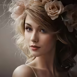 a beautiful blond woman with a flower in her hair