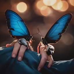 two butterfly are being held by a person