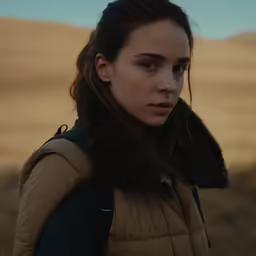 a woman wearing a jacket and black backpack
