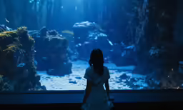 a little girl looking at a aquarium tank
