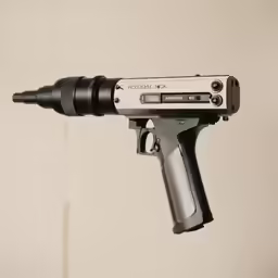an old - fashioned power drill is hanging from the wall
